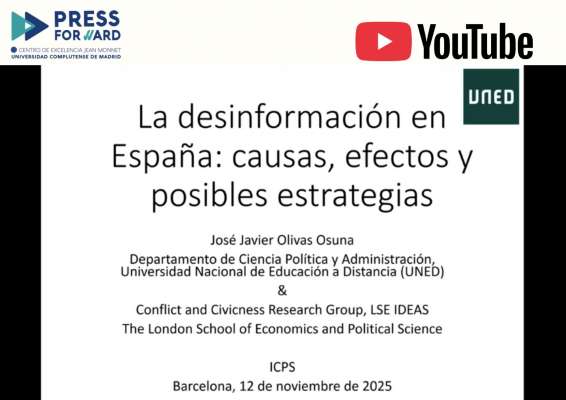 Charla de José Javier Olivas en el Institut  de Ciencies Polítiques y Socials de Barcelona (ICPS): La desinformación en España: causas, efectos y posibles estrategias para mitigarla